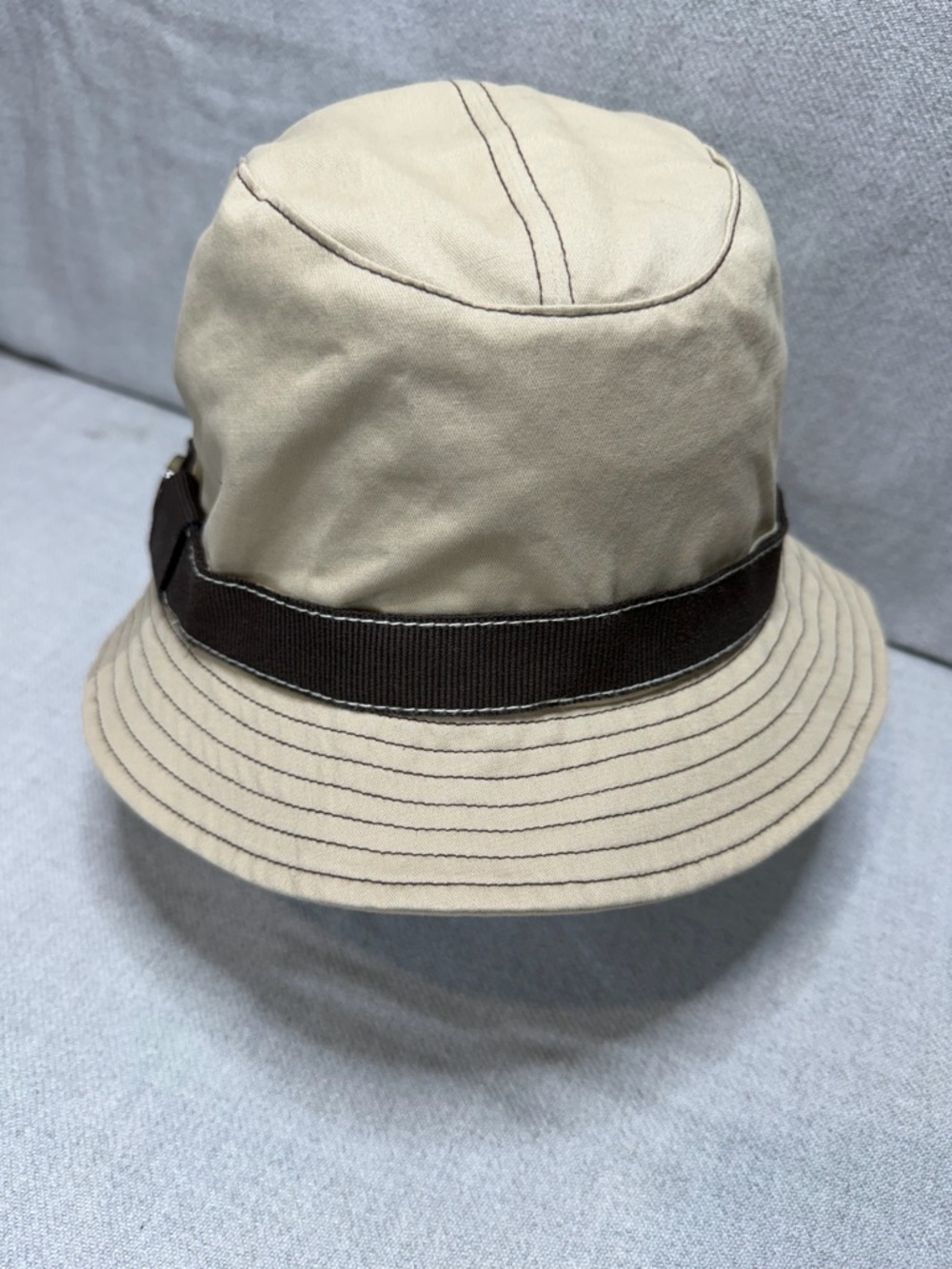 EUC Y2K Women's Gap Cream Soft Canvas Bucket Hat with Brown Band S/M